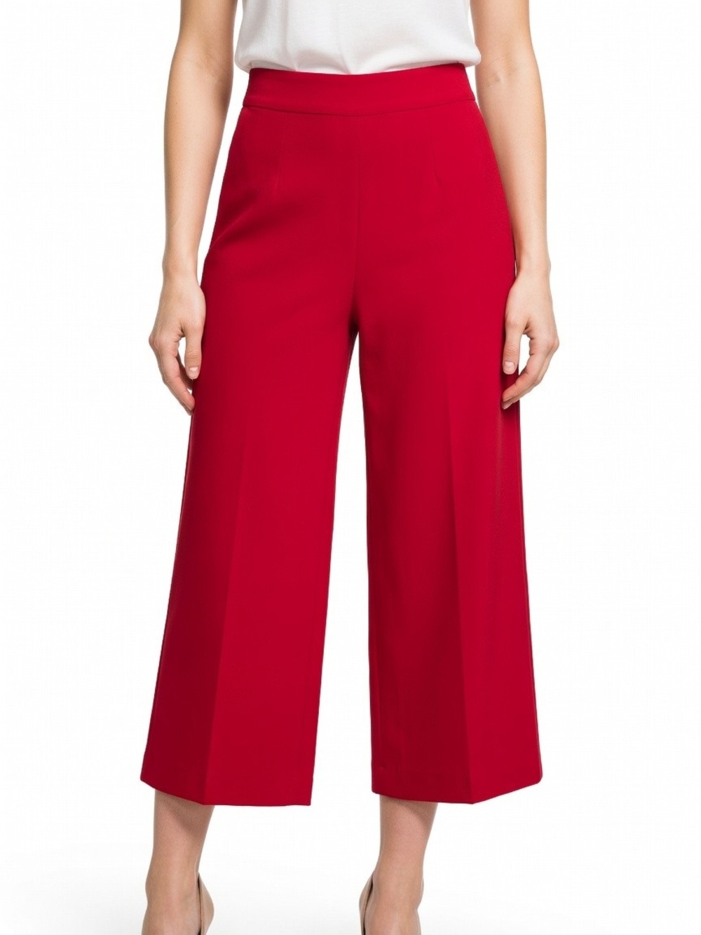 Zara Red Wide-Leg Cropped High-waist Trouser Pants Size M